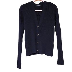 BANANA REPUBLIC Black Ribbed Boxy Button Front Cardigan Size Medium #0384